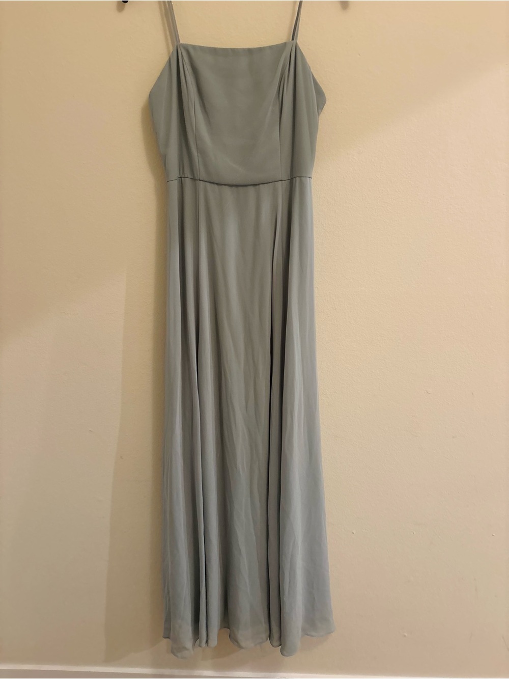 David's Bridal Dusty Sage Spaghetti-Strap Maxi Gown
